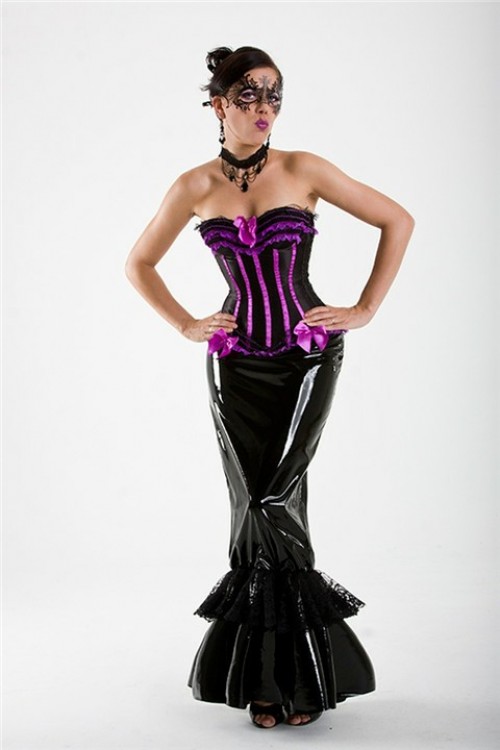 floor-length vinyl skirt with lace,black