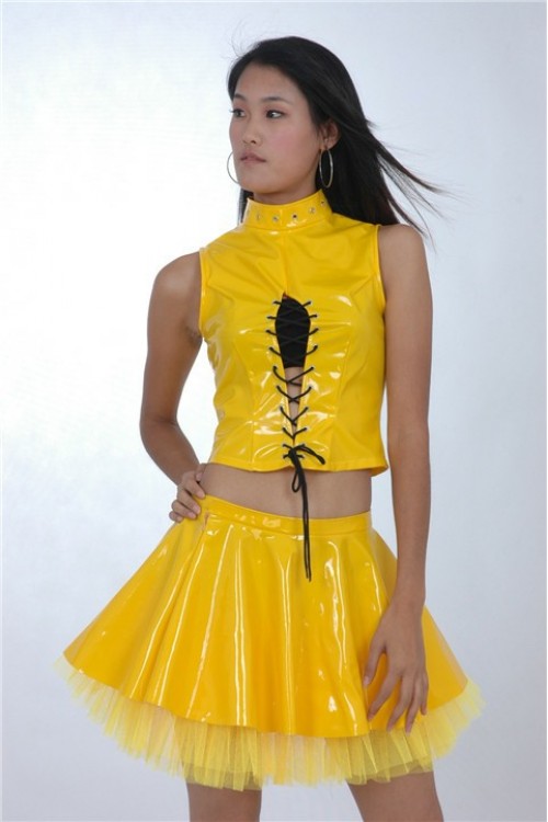 Plissé mini jupe avec du tulle,jaune