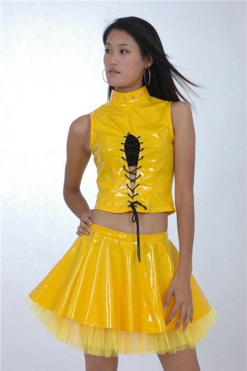 Plissé mini jupe avec du tulle,jaune