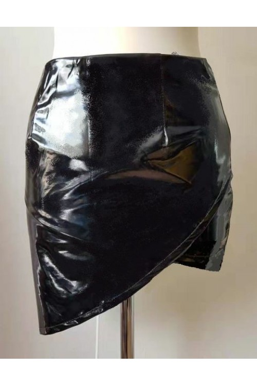 Lacquer, asymmetrical, highly elastic mini skirt,S-6XL