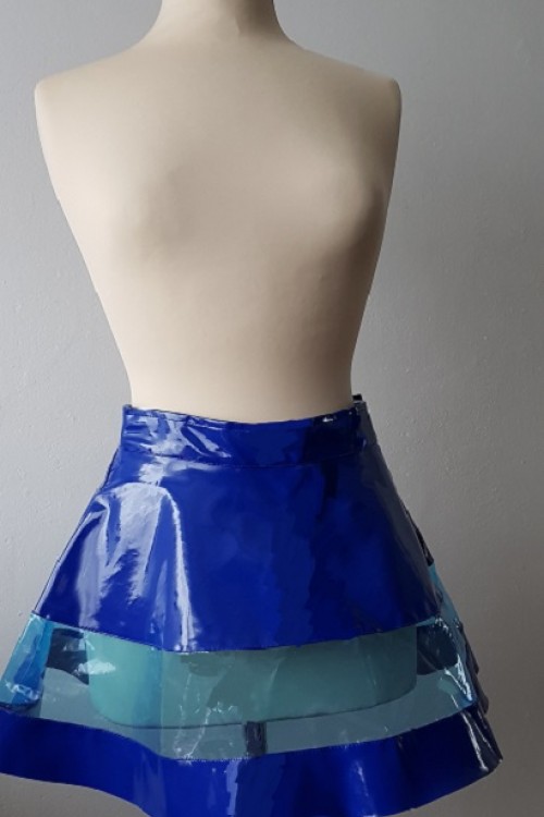 Lack Falten-Mini-Rock mit PVC,blau