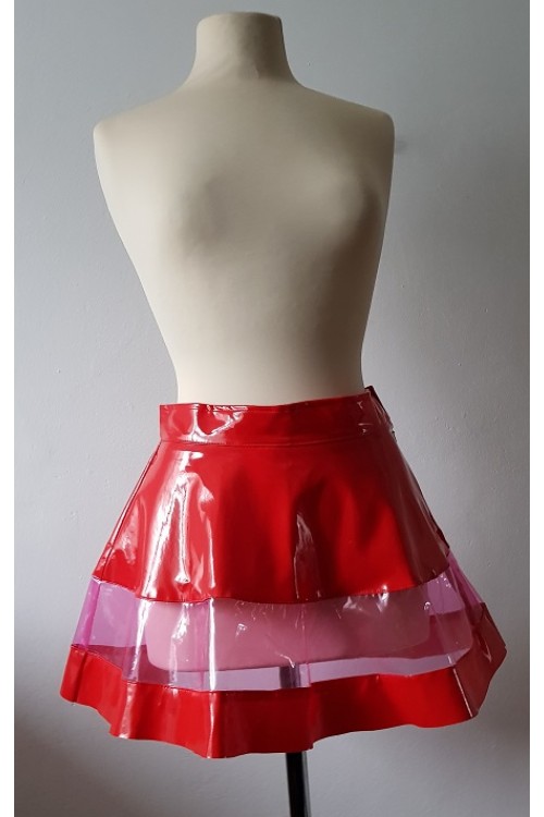 Lack Falten-Mini-Rock mit PVC,rot