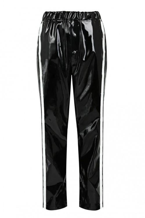 Vinyl jogging pants  with white side stripes for him