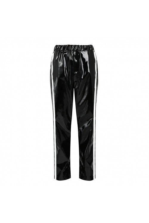 Vinyl jogging pants  with white side stripes for him