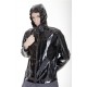 patent leather hooded jacket for him, black