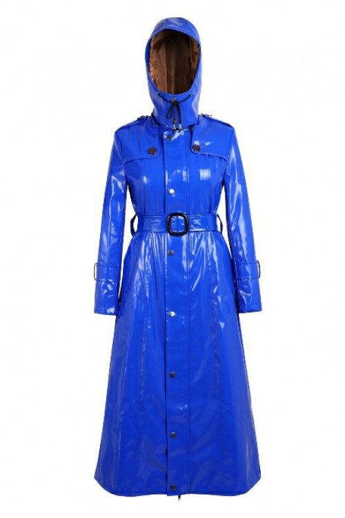 Lackina-vinyl hooded coat size S-6XL,blue