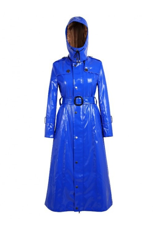 Lackina-vinyl hooded coat size S-4XL,blue