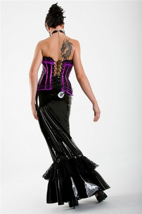 floor-length vinyl skirt with lace,black