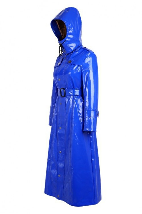 Lackina-Lack Kapuzen Mantel Gr.S-6XL,blau