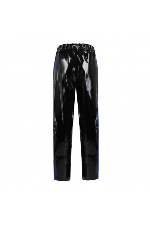 Vinyl jogging pants with blue side stripes for him