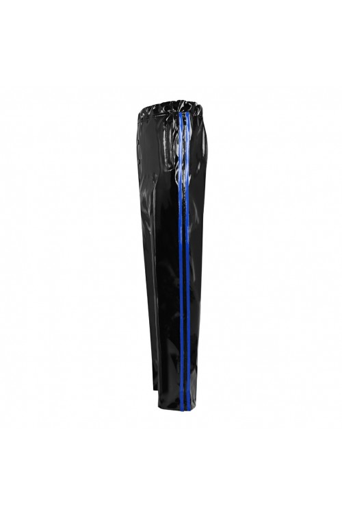 Vinyl jogging pants with blue side stripes for him