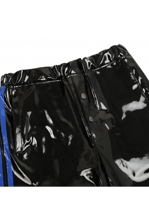 Vinyl jogging pants with blue side stripes for him