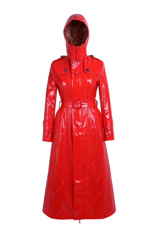 Lackina-vinyl hooded coat size S-6XL,red