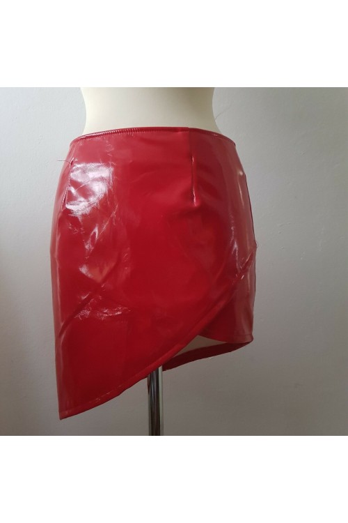 Mini-jupe asymétrique très élastique en laque ,rouge S-6XL