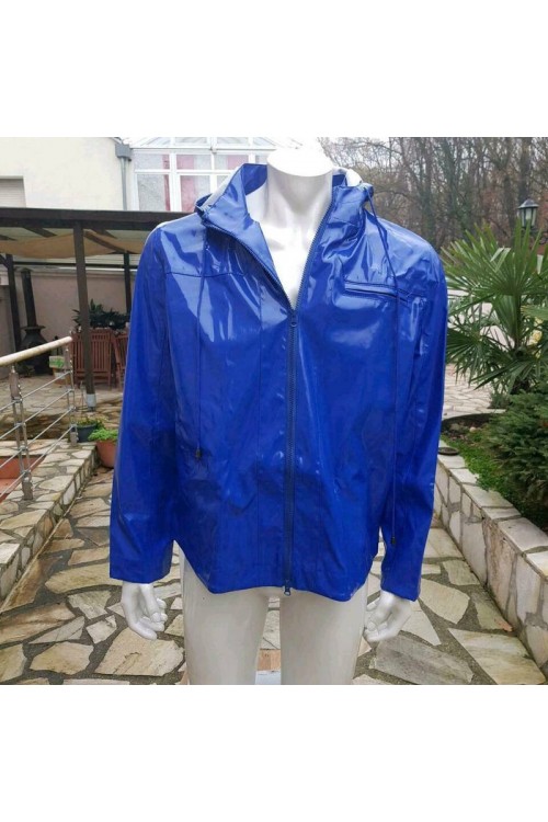 patent leather hooded jacket for him, blue