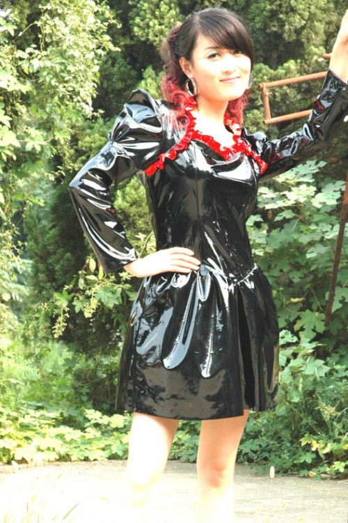 PVC Vinyl Dress, French Maid,black