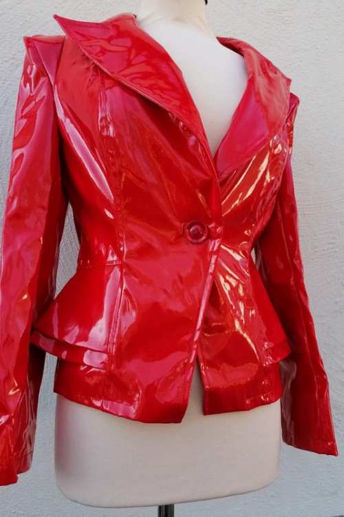 Lacquer blazer with shoulder schrug, red ,size S-4XL