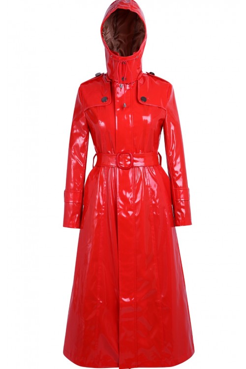 Lackina-vinyl hooded coat size S-6XL,red