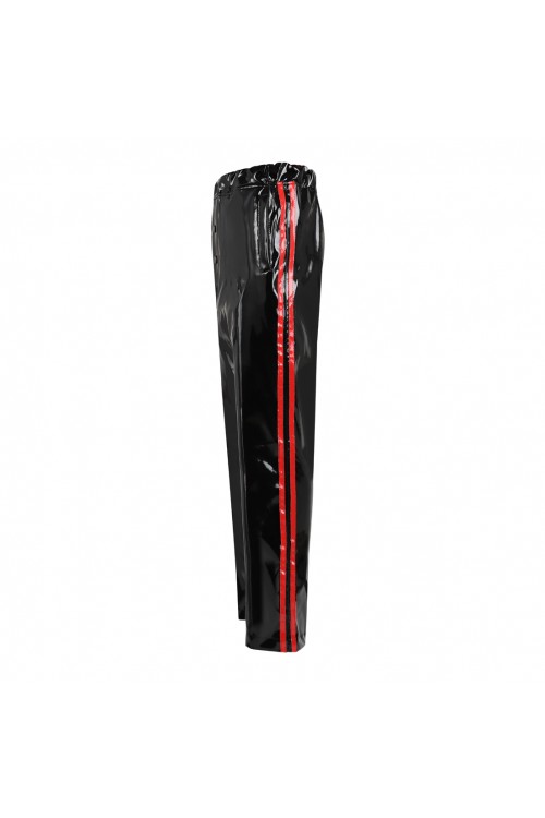 Vinyl jogging pants with red side stripes for him