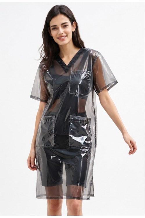 Transparent ,PVC ,Klinik Kleid,schwarz