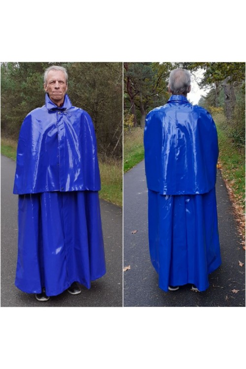 Lackina - vinyl cape with high collar, blue 