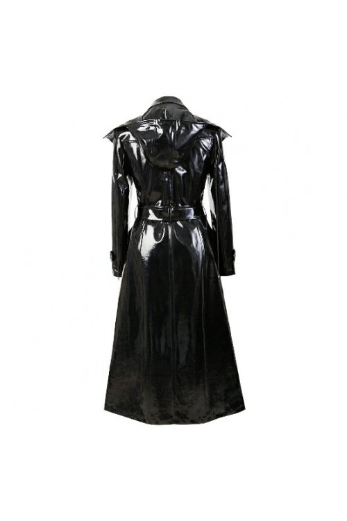 Leder Mantel Für Damen LACKINA Langes Schwarzes Lack-Kostüm 2 - Foto 9